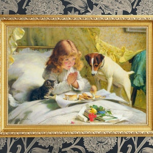 Vintage Girl with Dog and Cat Painting by Charles Barber (Digital Download)