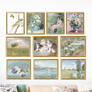 Vintage Gallery Wall Art Set of 10, Neutral Muted Gallery Wall Art, Eclectic Prints Set, Country Scenery Wall Gallery, Digital Download