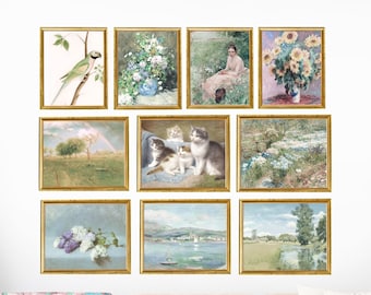 Vintage Gallery Wall Art Set de 10, Neutral Muted Gallery Wall Art, Conjunto de impresiones eclécticas, Galería de pared de paisajes campestres, Descarga digital