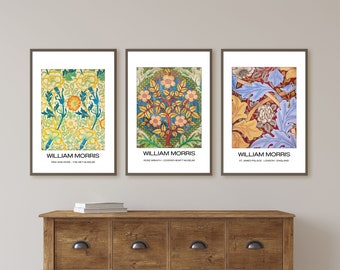 William Morris Set of 3 Prints, William Morris Art Posters, Vintage Museum Print, Floral Print, Digital Download