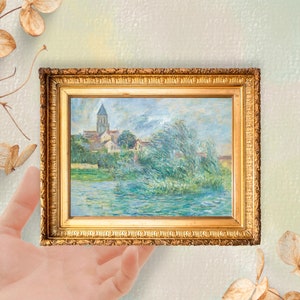 Peinture de Monet L&#39;église de Vétheuil : impression d&#39;art paysage français peinture miniature (impression sans cadre)