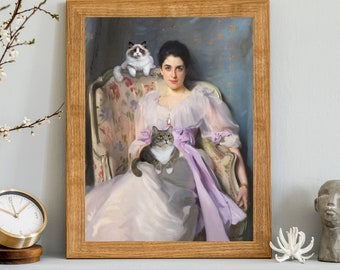 Lady in Mauve with her Cats, Vintage Cat Lady, Cat Lovers Gift, Antique Woman Portrait, Digital Download
