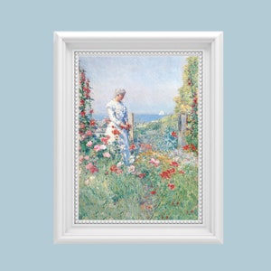 In The Garden, von Childe Hassam, 1892, Gartenkunst, Blumen Poster, Vintage Kunst Dekor, Landschafts- und Landschaftsmalerei, digitaler Download