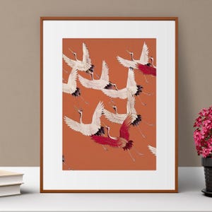 Japanese Crane Art Print: Vintage Kimono Illustration (Digital Download