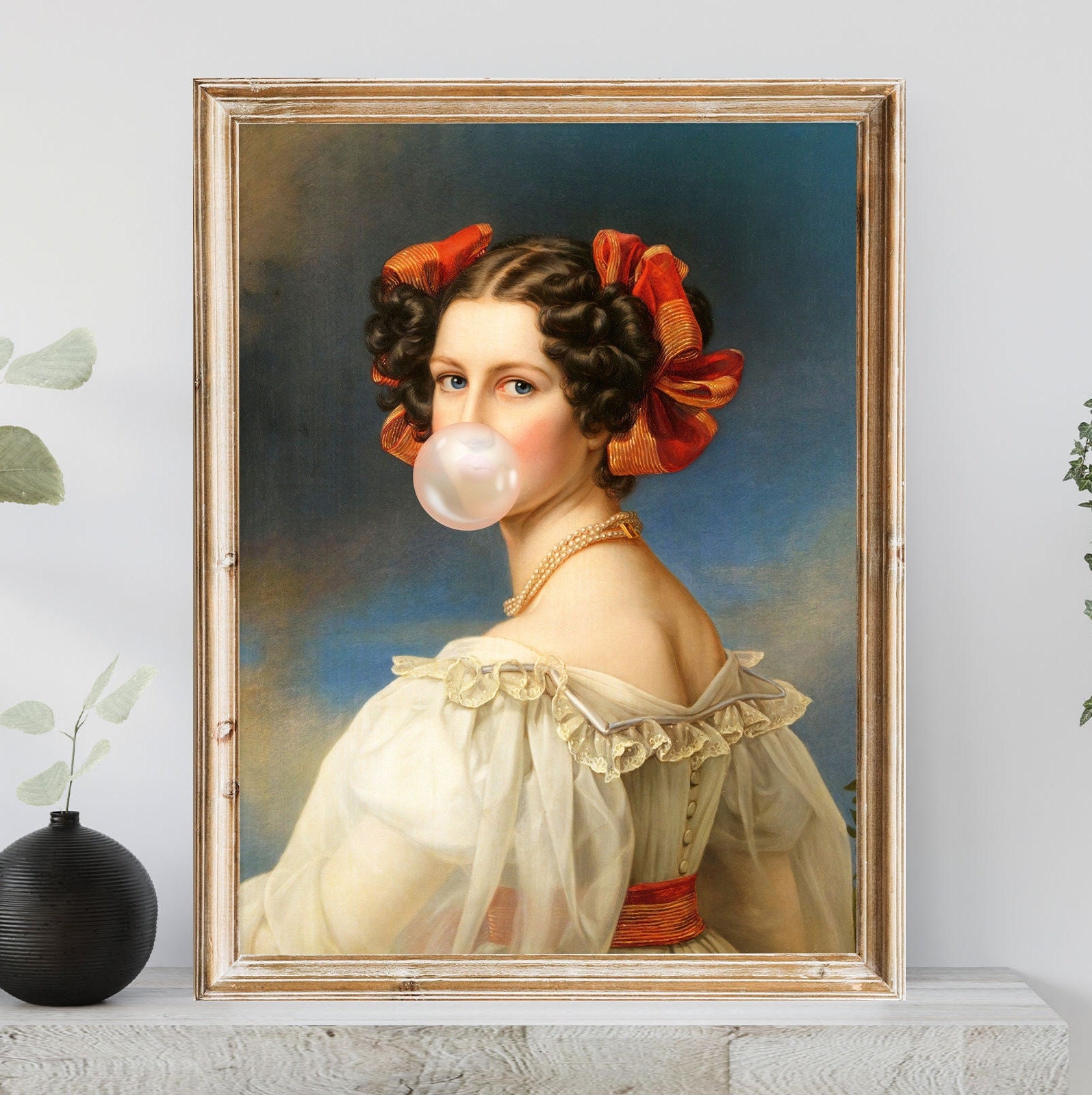 Bubblegum Lady Portrait: Funny Victorian Art Print (digital Bubblegum Lady Portrait: Funny Victorian Art Print (digital