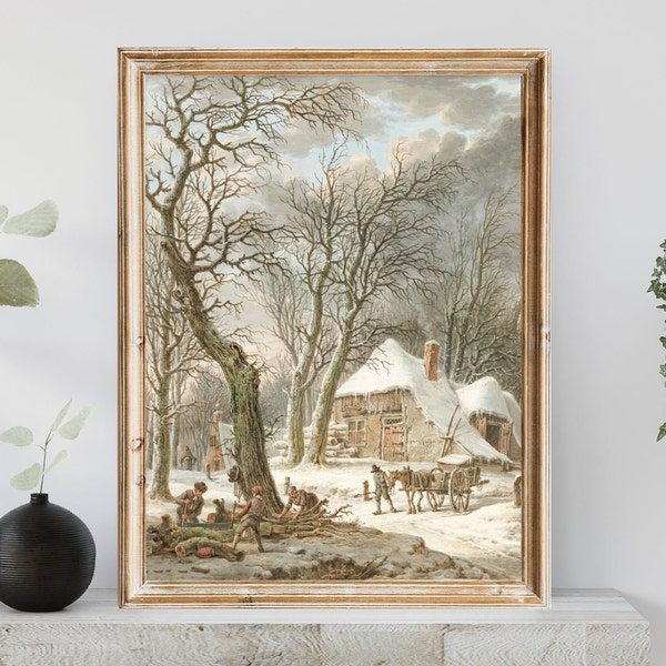 Christmas in the Snow, Winter Landscape Painting, Christmas Season Nostalgia Prints, Digital Download