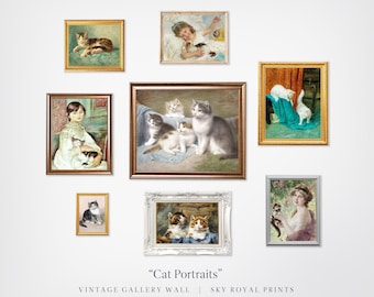 Vintage-Katzenporträts, Antikes Galerie-Wandkunst-Set (Digitaler Download)