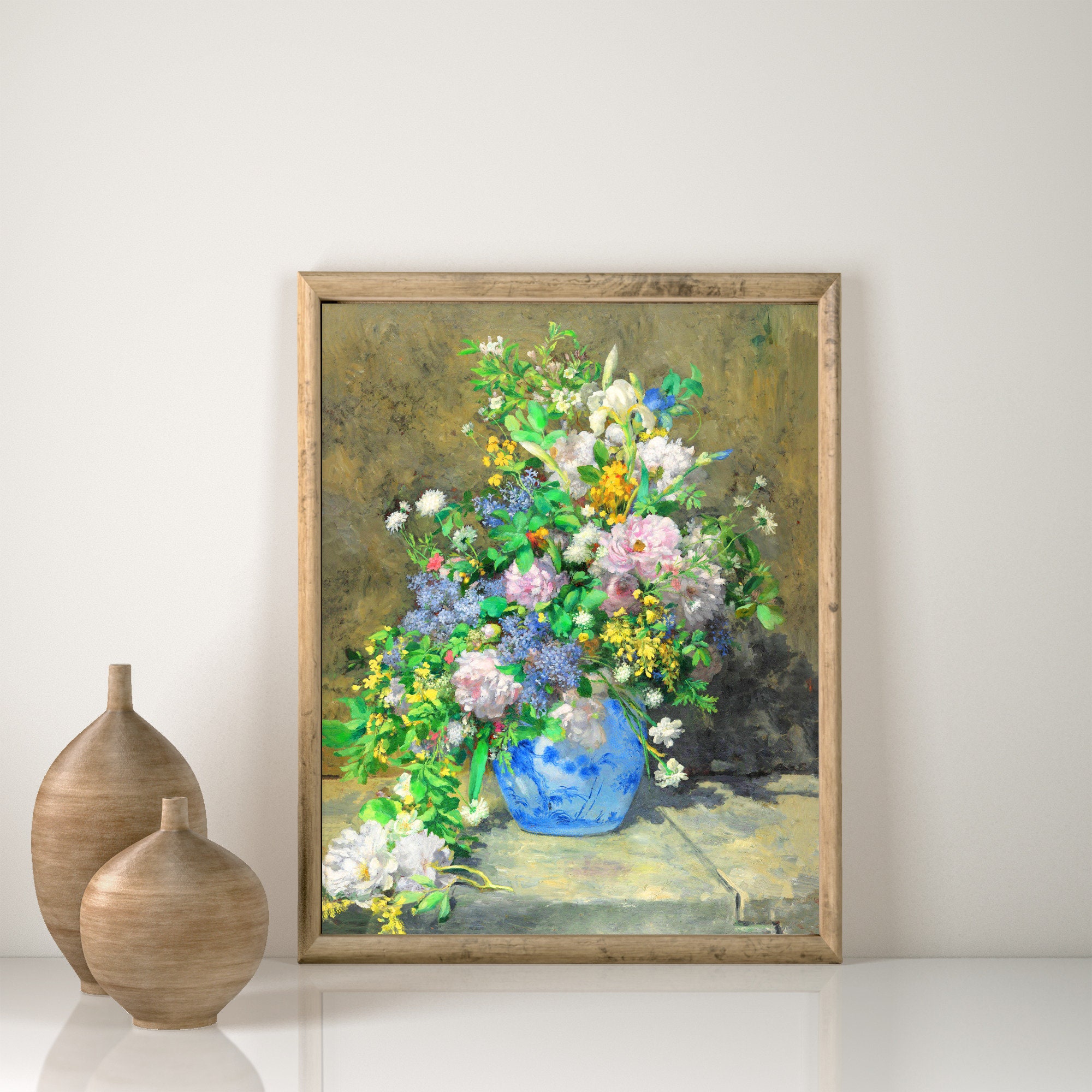 昭和レトロ ルノワール 春の花束 絵画 油絵 油彩画 複製画 静物画 春の花 ルノワール【春のブーケ（春の花）】 - 手描き 絵画（油絵複製画