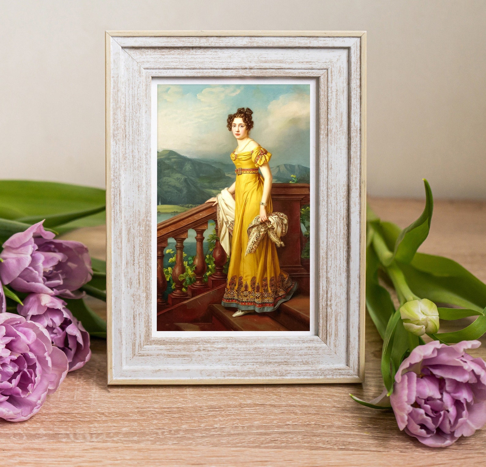 Victorian Woman Portrait: Girl in Yellow Dress Art Print (digital ...