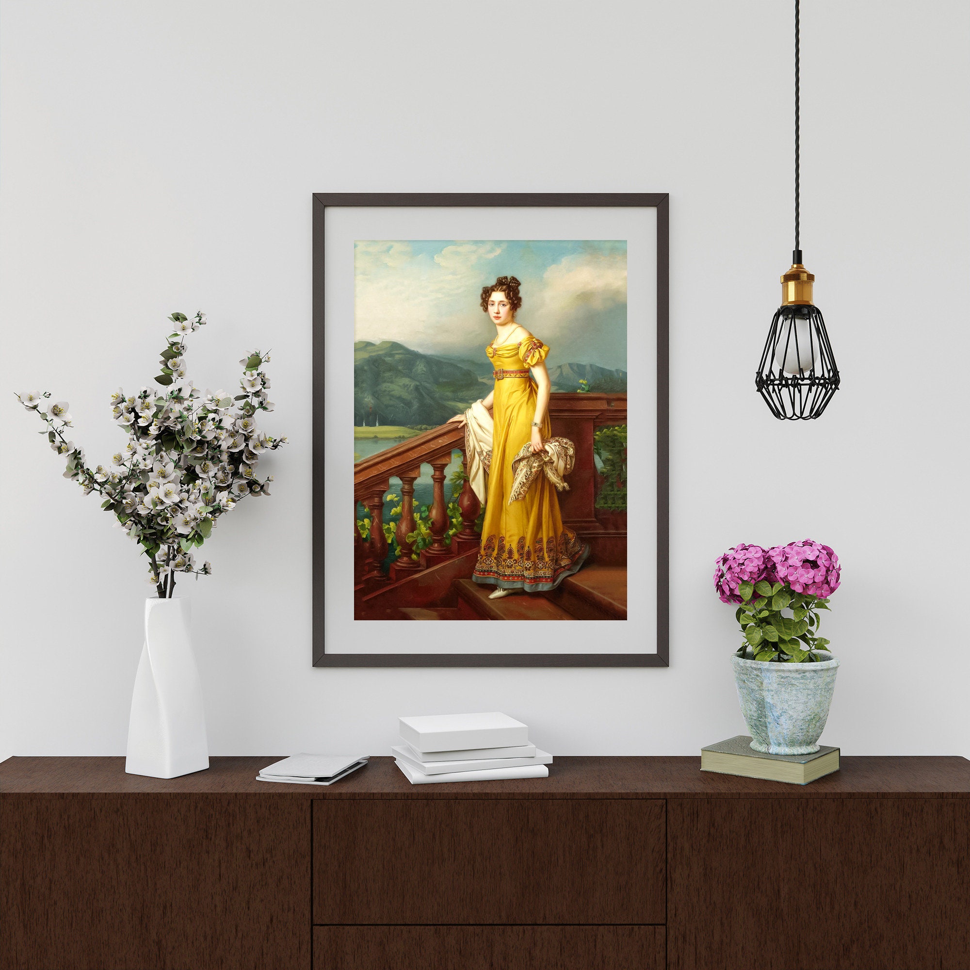 Victorian Woman Portrait: Girl in Yellow Dress Art Print (digital ...