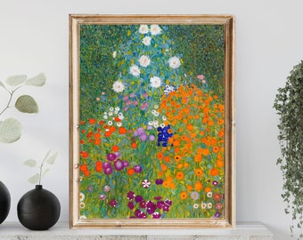 Lámina floral "Jardín de la Cabaña" de Klimt: Decoración de pared vintage (impresión digital)