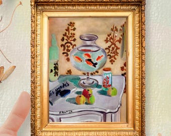 油絵金魚鉢 金魚鉢 絵画 マティス作 金魚鉢の中の金魚 美しい8 10インチの