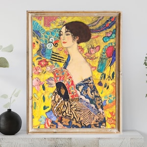 Lady with Fan, Gustav Klimt Painting, Vintage Fashion Style, Antique Woman Portrait, 19th Century Vintage Paintings, Digital Download
