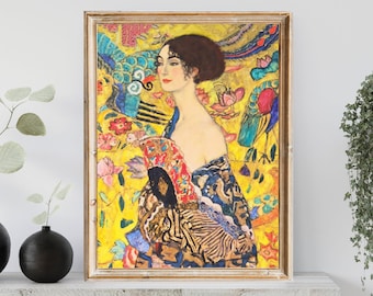 Klimt Lady with Fan Painting: Vintage Woman Portrait (Digital Download)