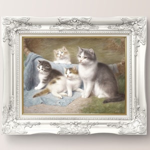 Vintage Cat Painting: Mother and Kittens Art Print (Digital Download)