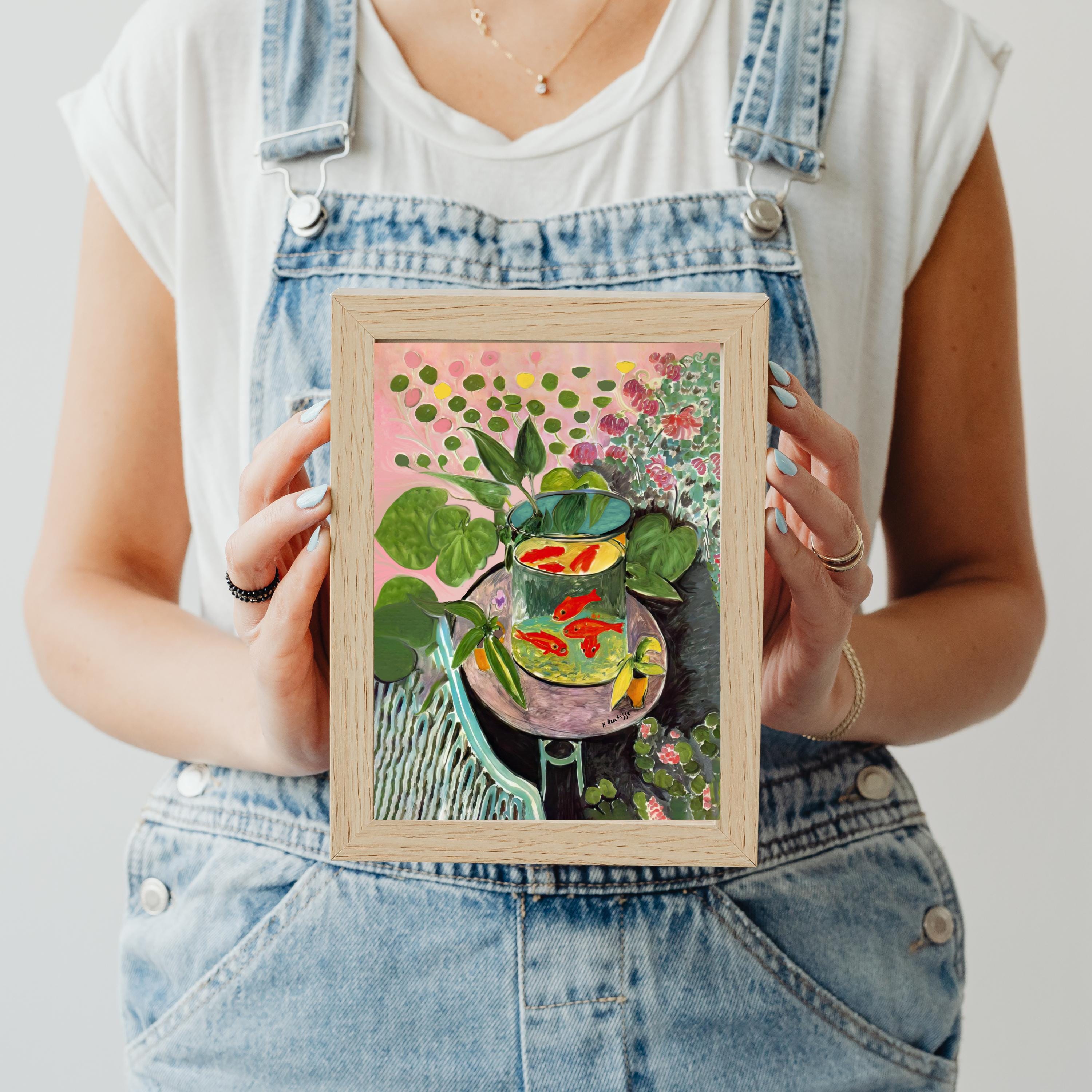 マティス「金魚」ミニチュアアートプリント：農家風ミニ絵画（フレーム