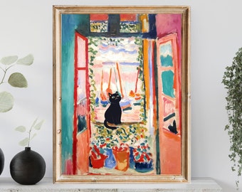 Matisse Cat Print: The Open Window, Black Cat Art (Digital Download)