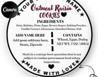 Editable Cottage Food Law Label Template | Canva Food Label Template for Homemade Goods | DIY Bakery & Preserves Labels