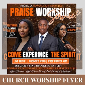Editable Church Worship Flyer Canva Template, Sunday Worship Service, Gospel Event Canva Post, Sunday Service Flyer, Church Canva Template