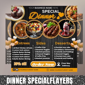Dinner Special Flyer, Restaurant Flyer, Food Menu Flyer, Dinner Flyer, Food Special Flyer, Dinner Sale Flyer,Business Flyer Canva Editable