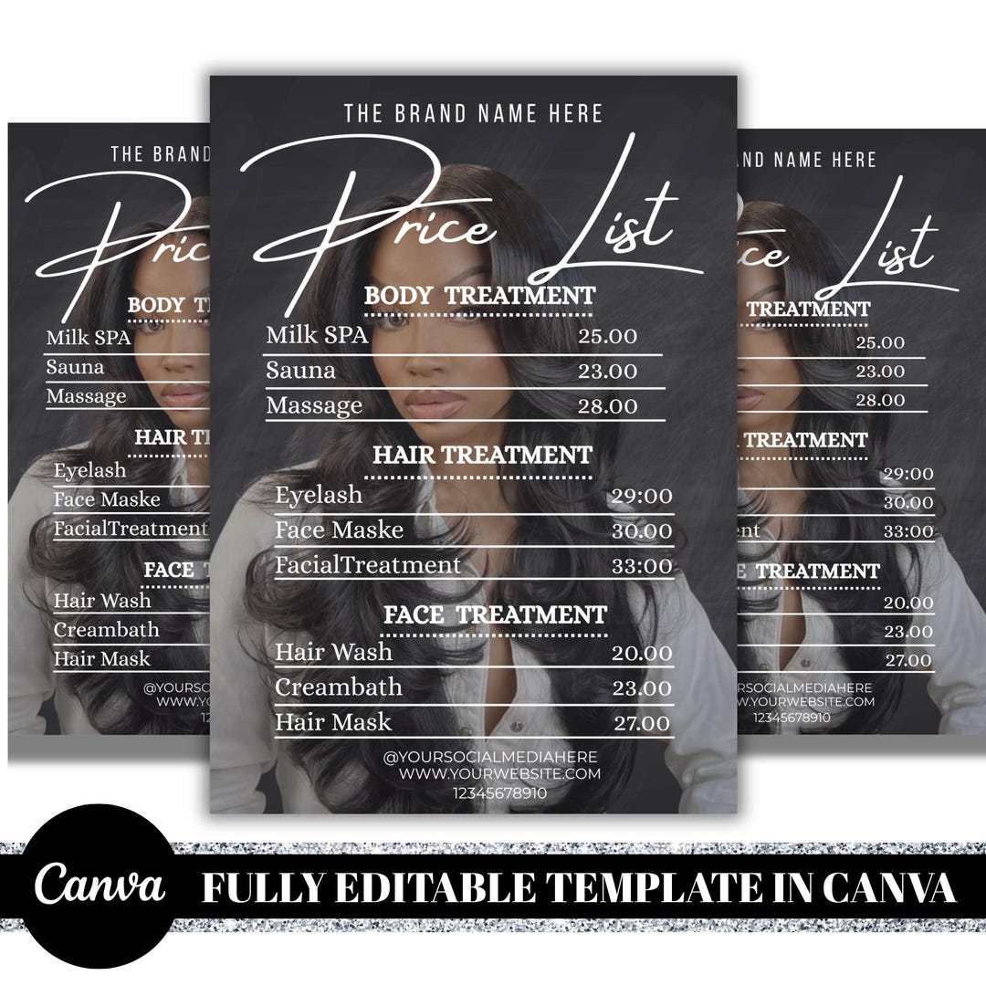 Editable Salon Price List Template Canva Digital Download Etsy