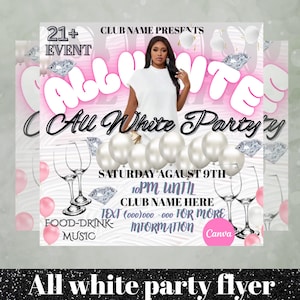All White Party Flyer, Event Flyer, Canva Editable, White Party, Intagram Post, Social Media Post, White Party Invitation