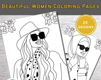Beautiful Women Coloring Pages, Womens Coloring Book, Relaxation Coloring Sheets, Adult Coloring Pages, Instant Download, Digital Coloring