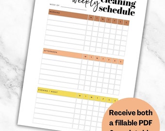 Fillable Weekly Cleaning Schedule Template, Cleaning Checklist, Daily Cleaning Planner, Cleaning To Do List, Printable Cleaning Checklist