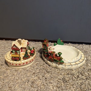 Santa&#39;s workshop and train candle base and topper Christmas decoration