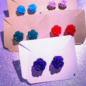 Rose Stud Earrings | Colorful Rose Earrings |  Stud Theme Earrings | Custom Earrings