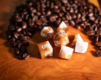 Coffee Theme DND Dice Set: Handmade Resin Acrylic Dice