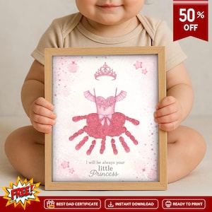Princess handprint,fathers day handprint art,handprint fathers day gifts from kids,Fathers Day Craft Printable,princess art print,print gift