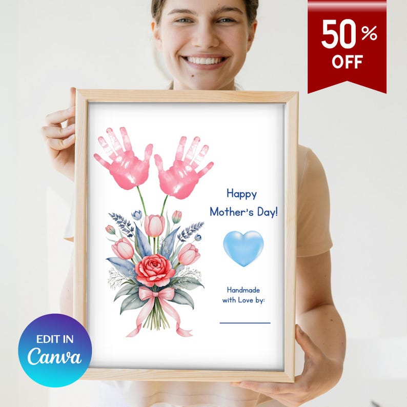 Handprint Art Printable Toddler, Mothers Day Flower Handprint, Flower ...