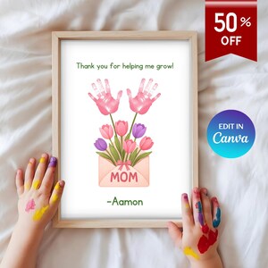 Regalo personalizado para el día de la madre, huella de flor, arte con letras de flores, huella floral, arte artesanal para el día de la madre con huella de mano, regalos para el día de la madre para mamá