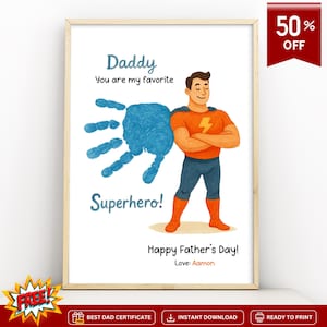 Fathers day superhero,superhero dad gift,handprint art for kids,hero dad,father's day printable,gift for dad,Father's Day Craft Printable