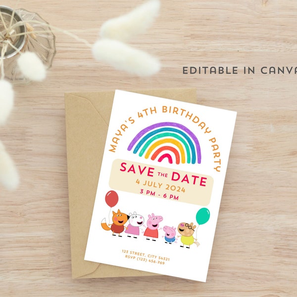 Editable birthday invite | birthday party | Peppa Pig | for girls | Print | Share | Download