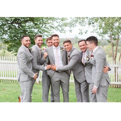 Men Suit Groom Suit Groomsmen Suits 2 Piece Light Grey Wedding Formal Prom Party Suit Gift For shops Man Bespoke Suits