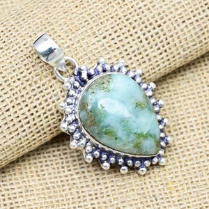 Larimar Silver Pendant, Handmade Spiritual Pendant, 925 Solid Sterling Silver Pendant, Wonderful Larimar Chain Pendant Gift For Love