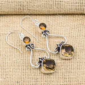 Smoky Topaz Gemstone Jewelry, 925 Sterling Silver Earrings, Beautiful Silver Jewelry, Handmade Spiritual Earrings, Adjustable Ring For Her