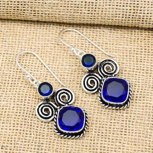 Blue Sapphire Gemstone Jewelry, 925 Solid Silver Earrings Jewelry, Handmade Statement Earrings, Lovely Gemstone Jewelry For Engagement Gift