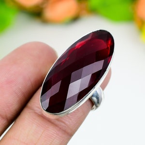 Faceted Red Garnet Ring Gemstone 925 Sterling Silver Ring Handmade Ring Faceted Red Garnet Ring Gift For Love  Jewelry Gift For Her