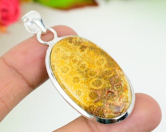 Fossil Koralle Anhänger Edelstein Handgemachter Anhänger 925 Sterling Silber Schöner Anhänger Fossil Koralle Anhänger Geschenk Für Liebe