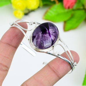 Amethyst Cuff Bangle Gemstone 925 Sterling Silver Bangle Handmade Bangle Amethyst Bangle Women Bangle Gift For Her