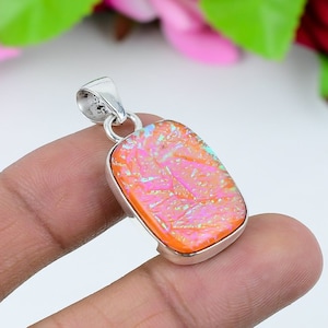 Orange Triplet Opal Pendant Gemstone Handmade Pendant 925 Sterling Silver Beautiful Pendant Orange Triplet Opal Pendant Gift For Love