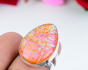 Bague opale triple orange, pierres précieuses, bague en argent sterling 925 faite main, bague opale triple orange, bijoux femme pour amour, cadeau d'anniversaire