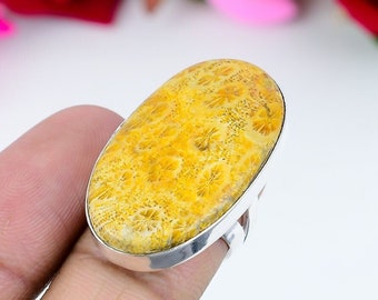 Fossil Coral Ring Gemstone 925 Sterling Silver Ring Handmade Ring Fossil Coral Ring Women's For Love Ring Gift For Her
