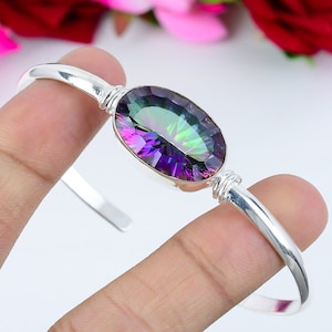 Mystic Rainbow Topaz Cuff Bangle Gemstone 925 Sterling Silver Bangle Handmade Bangle Mystic Rainbow Topaz Bangle Women's Bangle Gift For Her