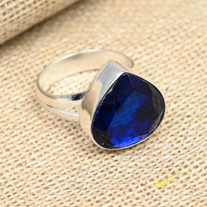 Blue Sapphire 925 Solid Silver Ring Jewelry, Adjustable Ring Handmade Gemstone Jewelry, Sapphire Ring Jewelry For Engagement Gift
