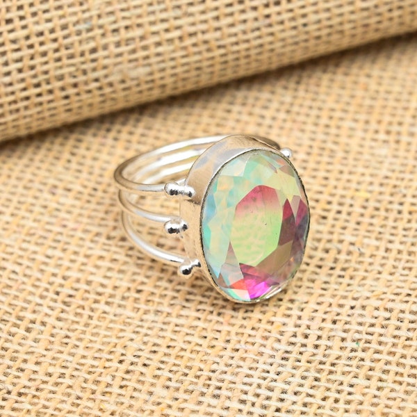 Mystic Rainbow Topaz Gemstone Ring 925 Sterling Silver Ring Handmade Jewelry Mystic Rainbow Topaz Jewelry For Women's Ring Gift For Her