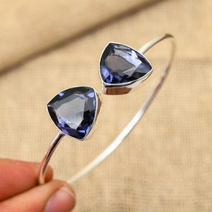 Dainty Iolite Cuff Bangle Gemstone Elegant Bangle, 925 Sterling Silver Bangle Handmade Bangle Statement Silver Bangle Valentine&#39;s Day Gift